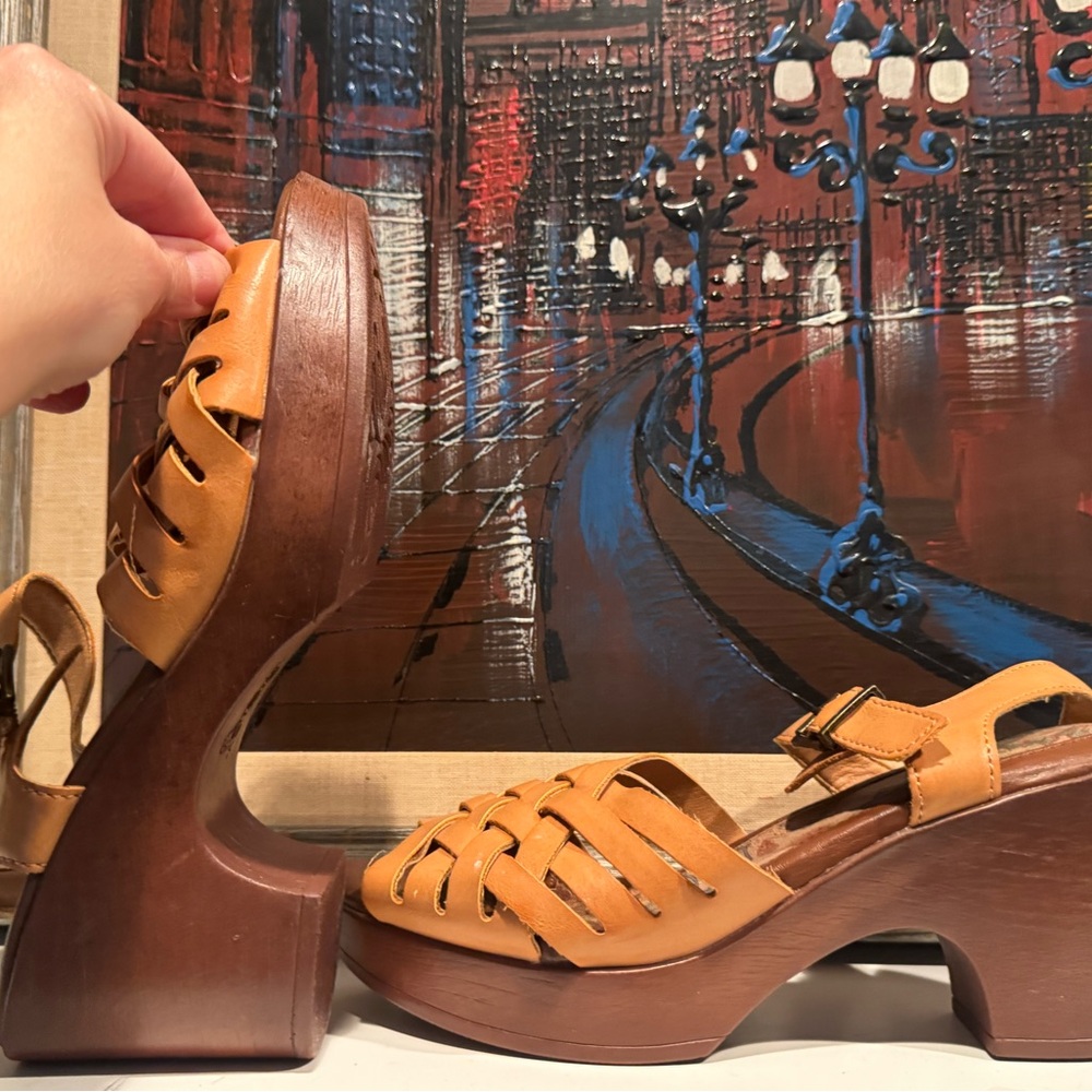 BOC Tan Wedge Shoes with Intricate Weaving